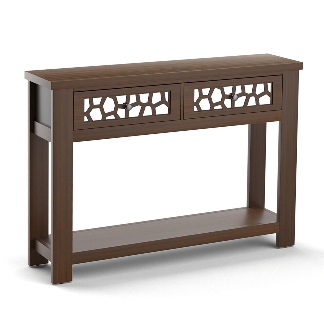 2-Tier Console Entryway Table W/ Drawers For Living Room Entrance Rustic